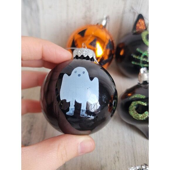 Hallloween ghost pumpkin cat ball ornament set Xmas spooky - Picture 9 of 13